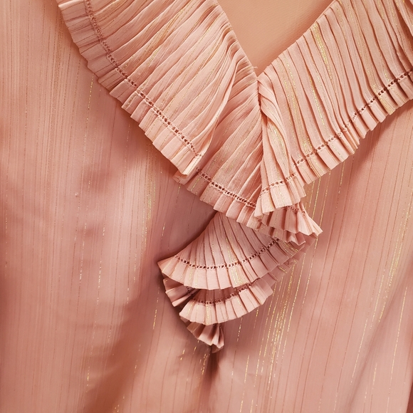 Ann Taylor tank top with ruffle, Size:M Color: Blush with Gold - Picture 2 of 4